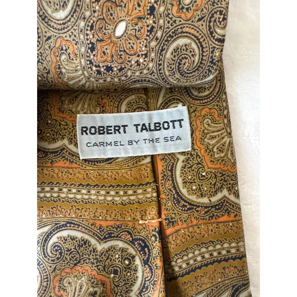 Robert Talbott Carmel by the Sea Silk‎ Paisley Tie Gold Orange Navy Coventry Ltd